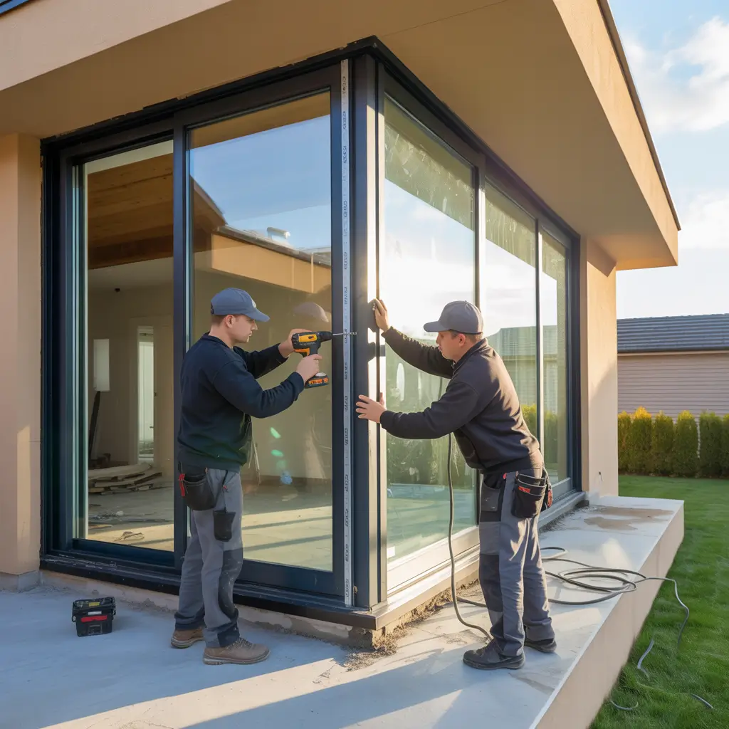 A modern house with large, beautiful windows